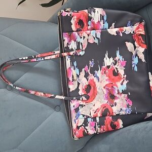 Floral Canvas Tote Bag - Black and Pink